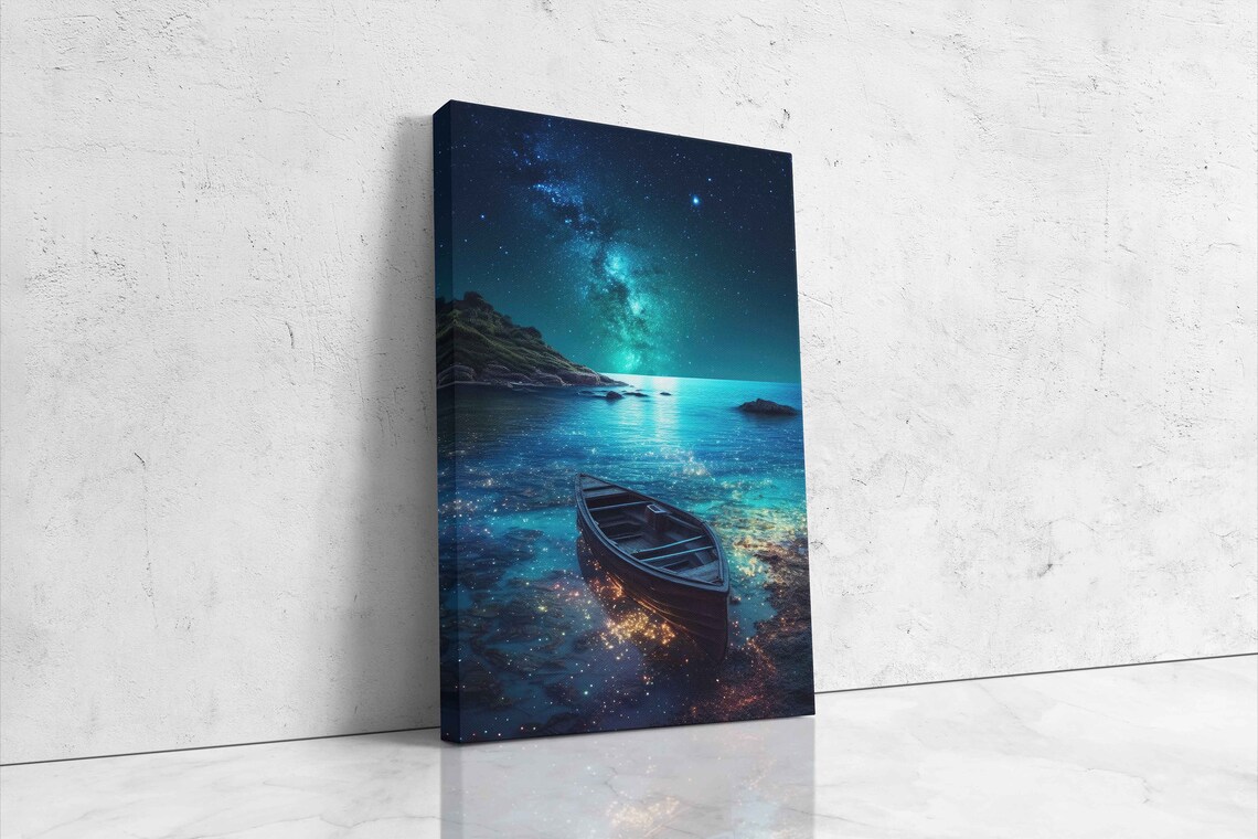 Van Gogh-Inspired Boat on a Beach at Night Art Print - Image 4