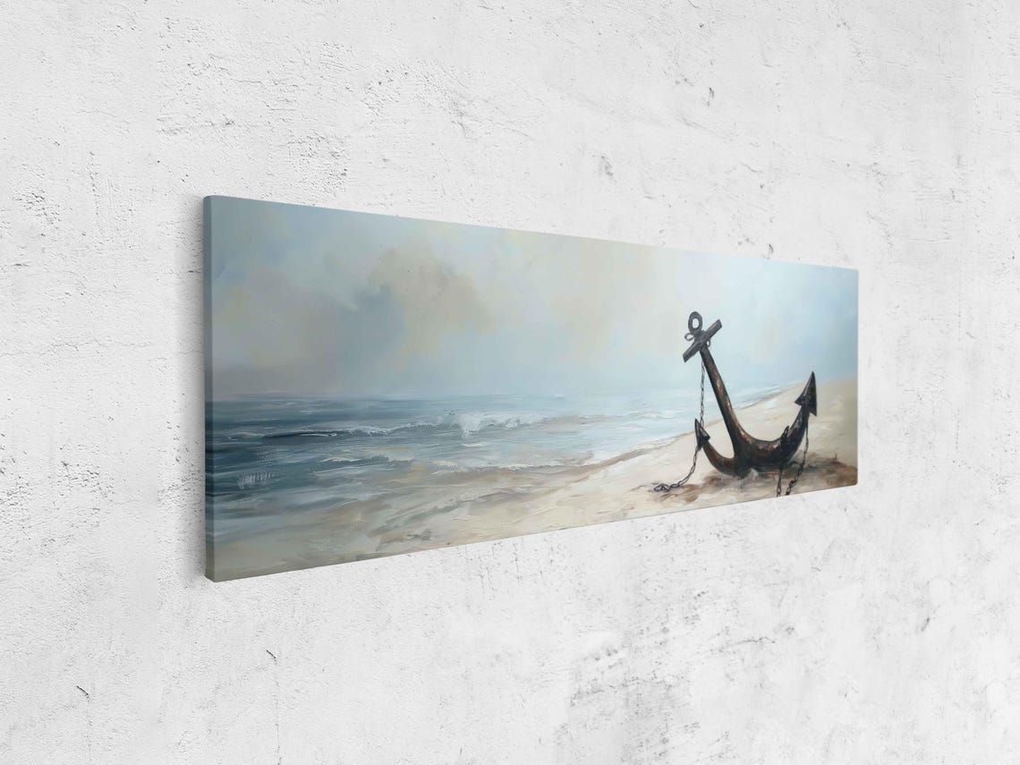 Rusted Anchor With Chain On Misty Beach Shoreline Nautical Poster - Image 4
