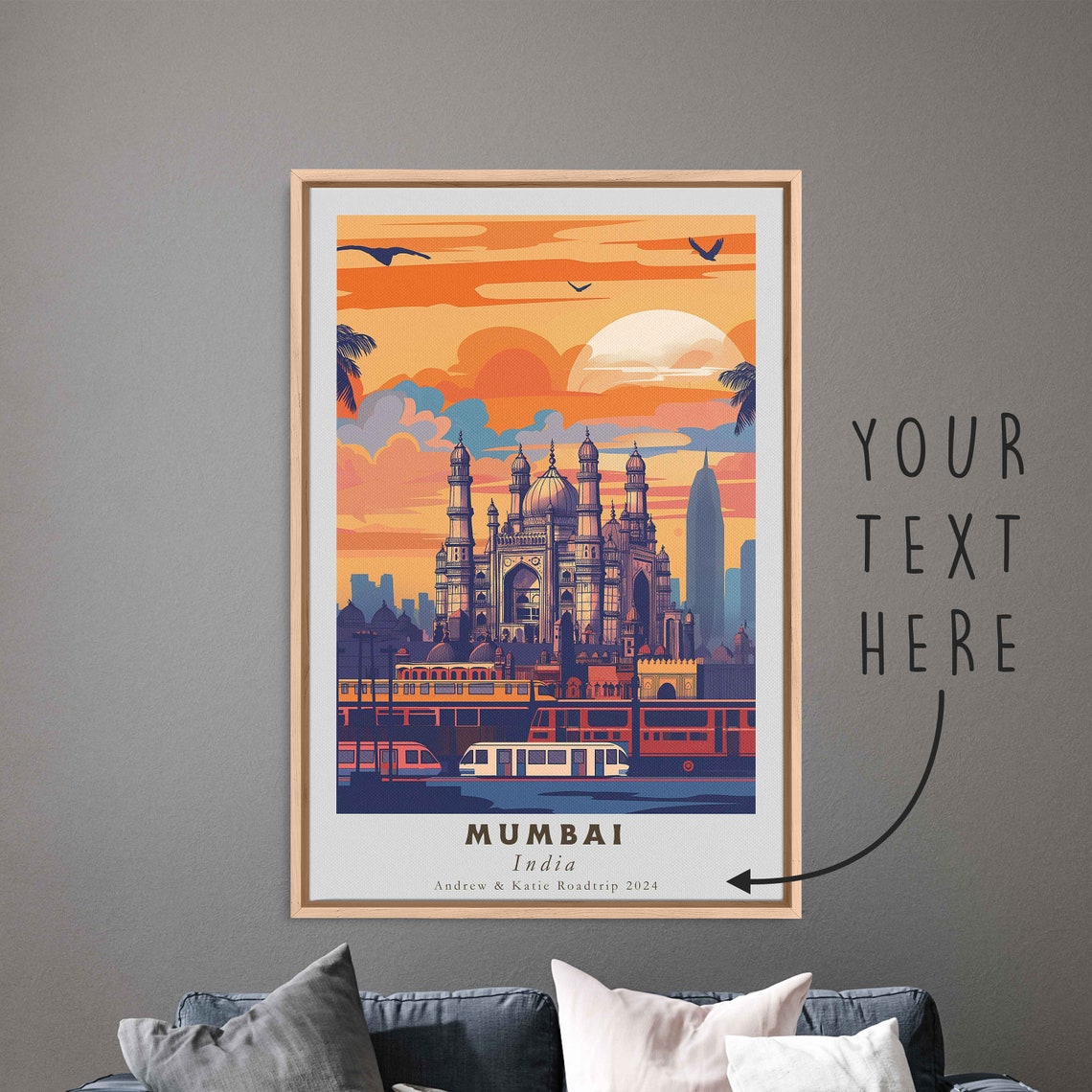 Mumbai India Vintage Sunset Harbor Palace Scene Retro Travel Poster - Image 3