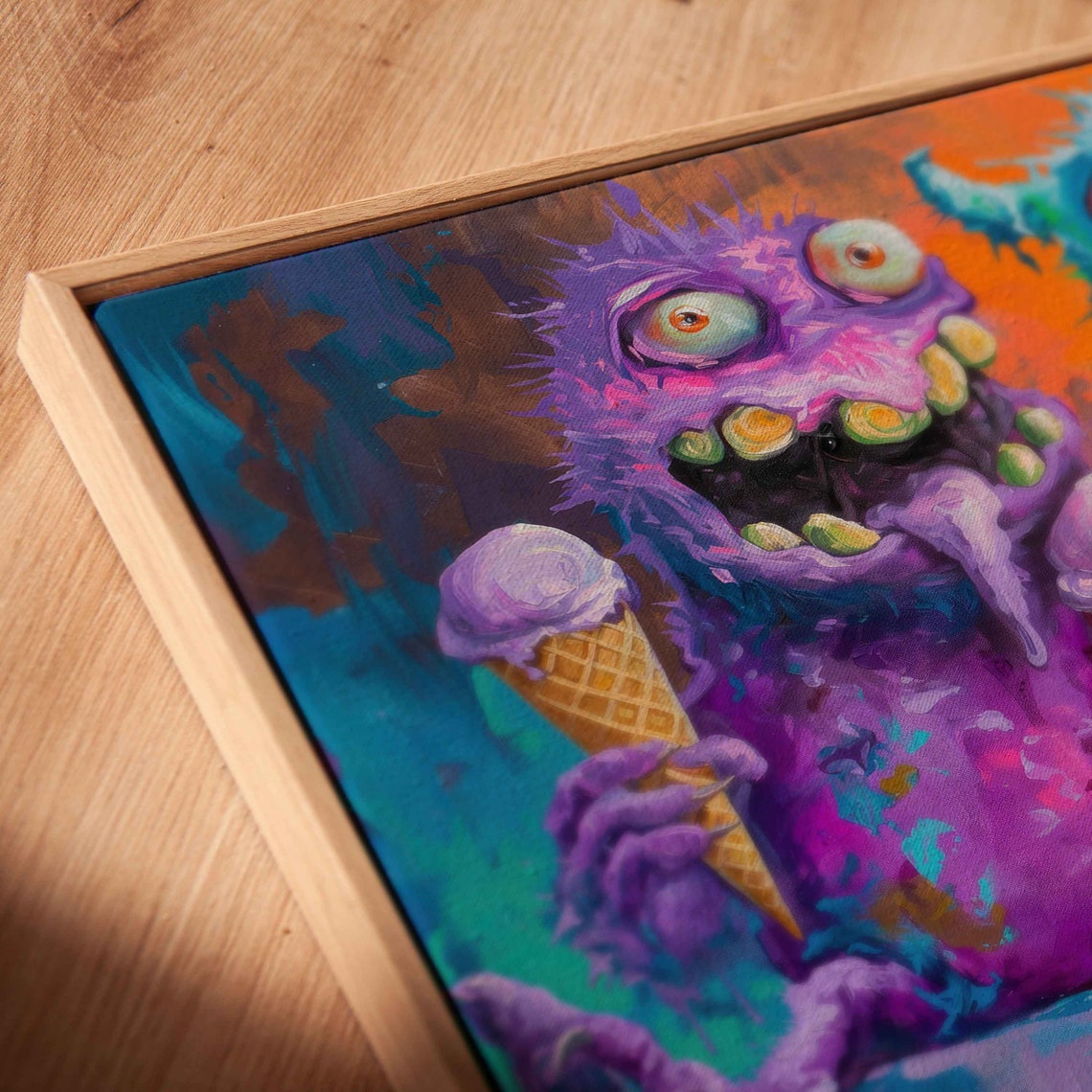 Colorful Cartoon Monsters Eating Ice Cream Cones Fun Wall Poster - Image 2