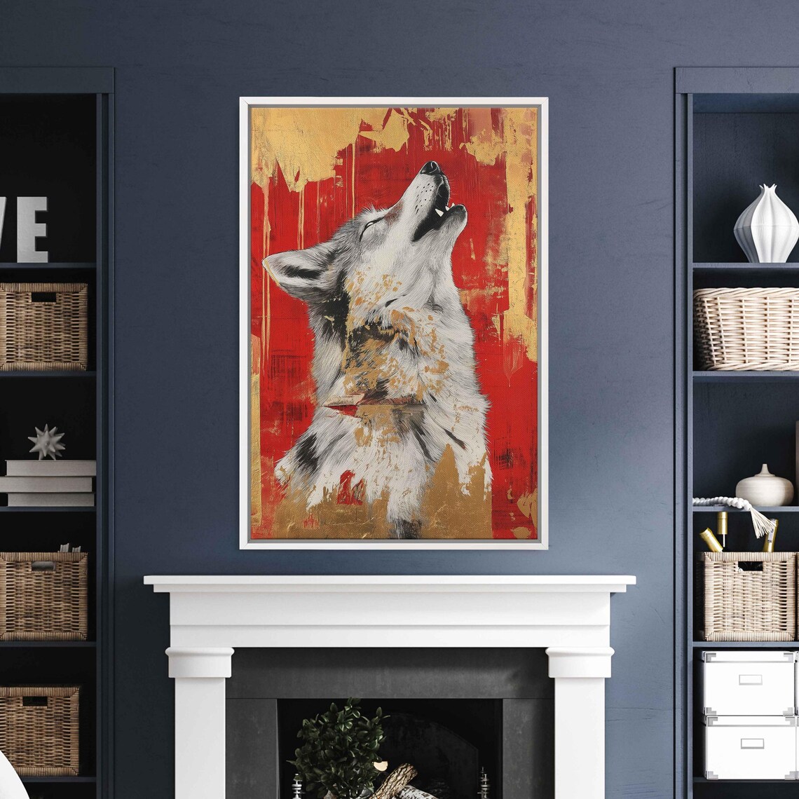 Silver Wolf Howling, Surreal Whimsical Collage