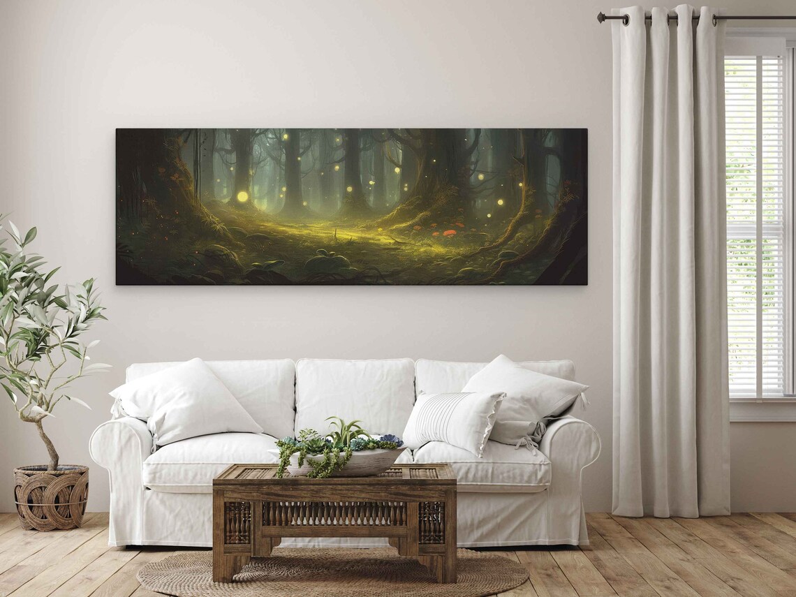 Panoramic Enchanted Firefly Forest Print On Ready To Hang Beautiful Magical Forest Print Living Room Decor - Image 4
