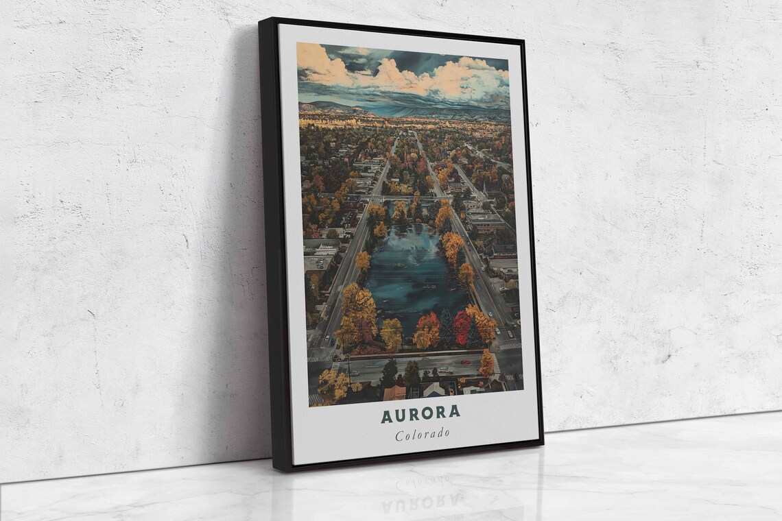 Aurora Colorado Aerial Autumn Lake Park Golden Trees Travel Poster - Image 2