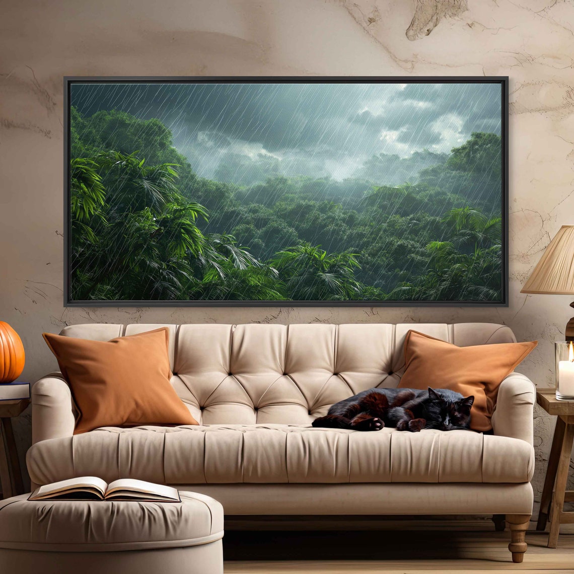 Heavy Rainfall Over Rainforest Wall Art Print Lush Jungle Landscape Monsoon Season Tropical Climate Dark Skies Ready To Hang - Image 3