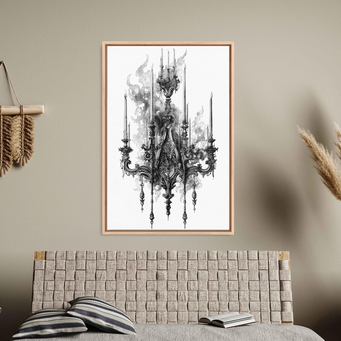 Ornate Gothic Chandelier Flaming Candles Smoke Ink Art Halloween Poster - Image 3