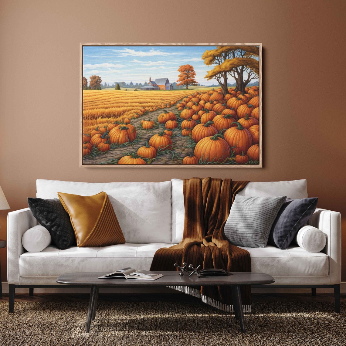 Pumpkin Patch Autumn Farm Barn Golden Wheat Field Harvest Wall Art - Image 2