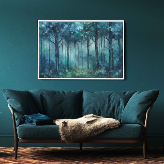 Acrylic Dark Forest Painting Wall Art Print Lush Wooded Path Gift For Nature Lover Ready To Hang