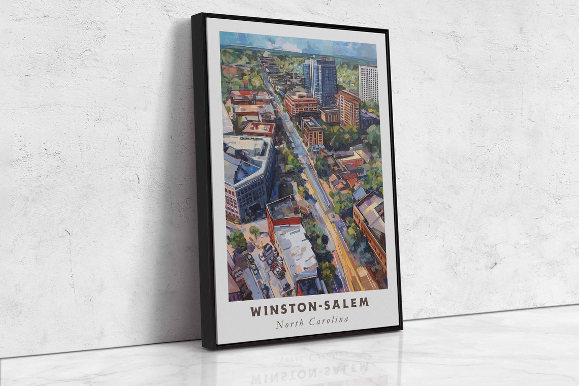 Winston-Salem North Carolina Aerial Downtown Skyline Painting Poster - Image 2
