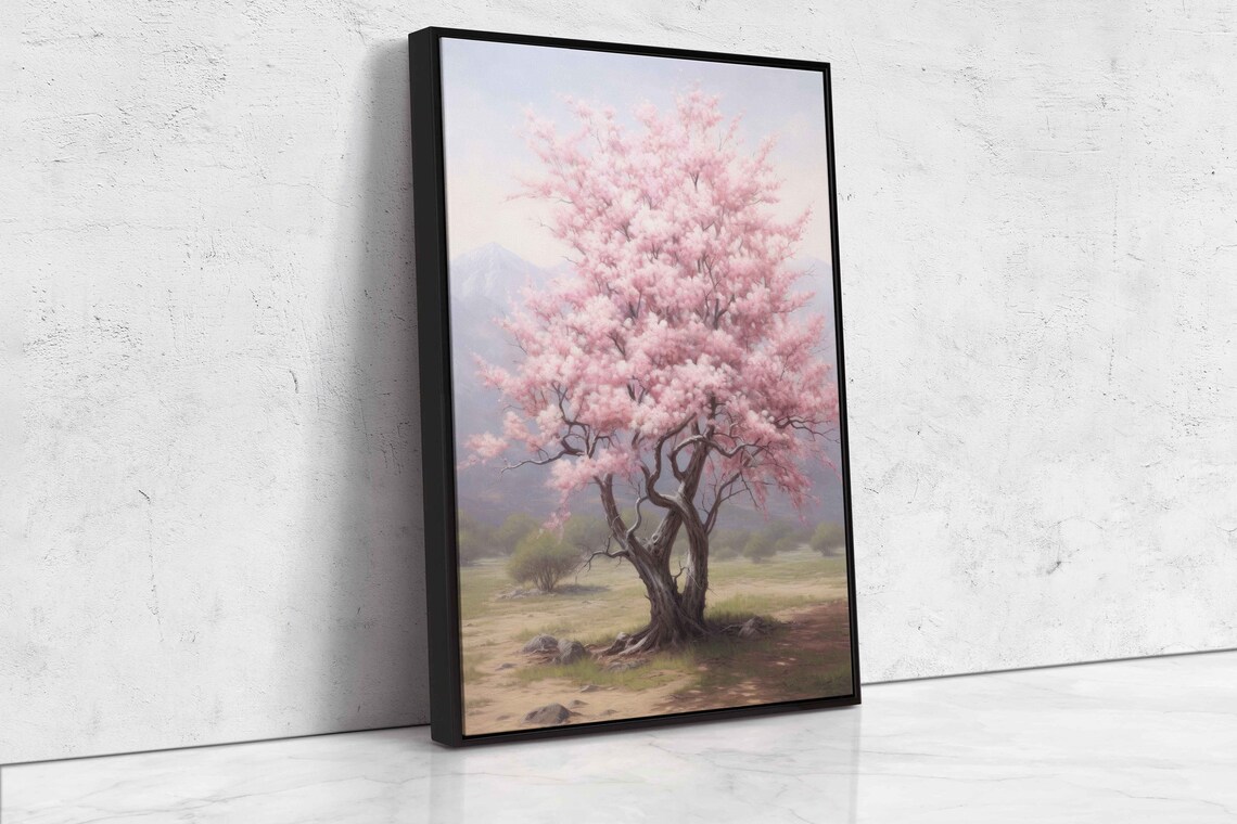Pink Cherry Tree Blossom Painting Wall Art Framed Print Ready To Hang - Image 4
