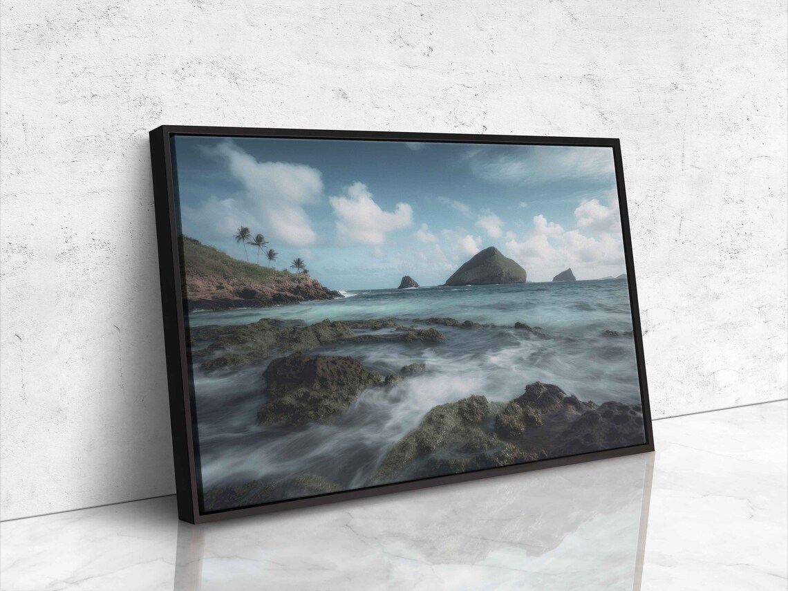 Tropical Rocky Coast Palm Hill Silky Waves Offshore Islands Landscape Poster - Image 4