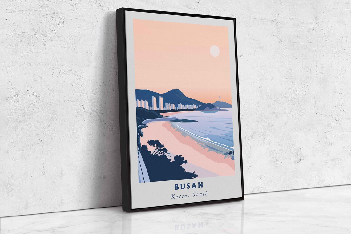 Busan South Korea Beach Bay City Skyline Sunset Travel Poster - Image 2