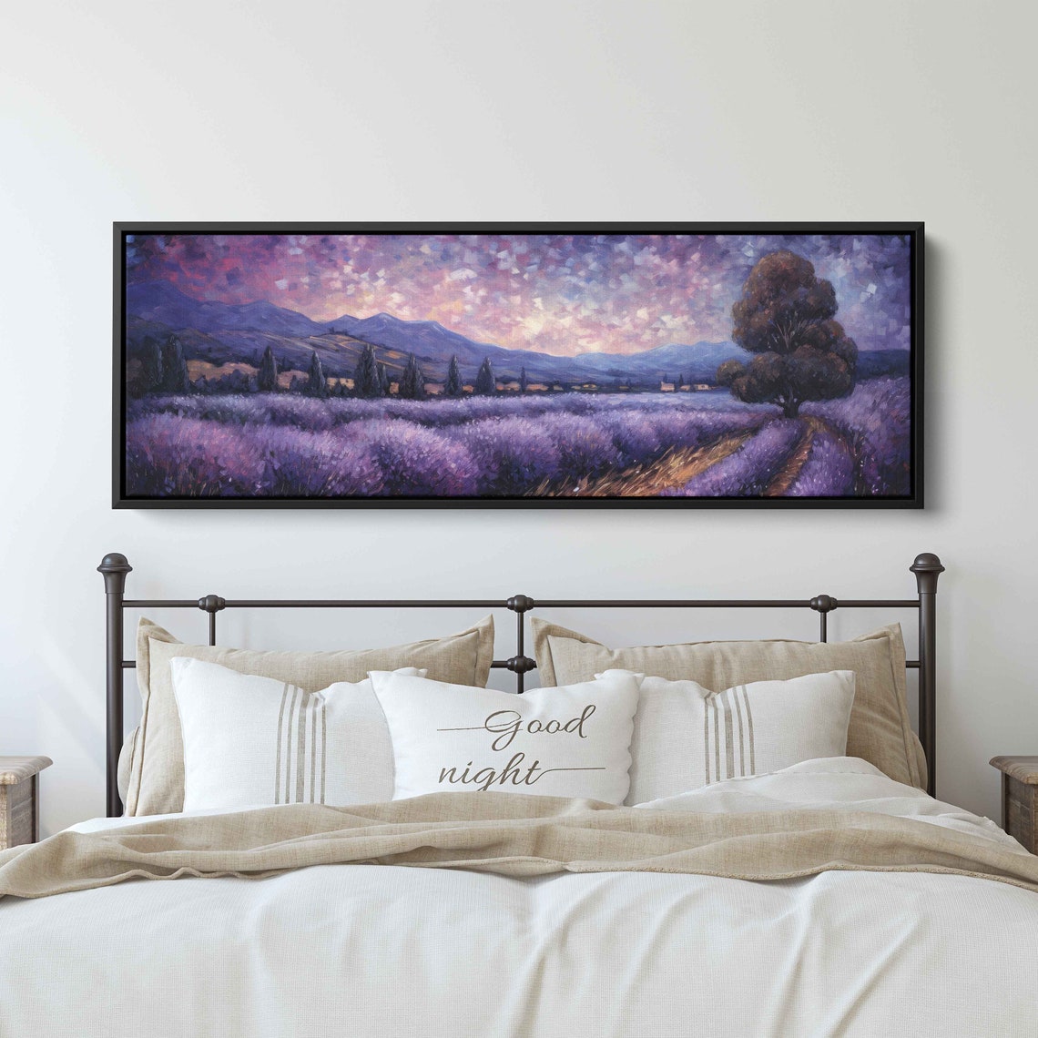 Lavender Field Dusk Mountains Panoramic Lone Tree Landscape Art Poster - Image 2