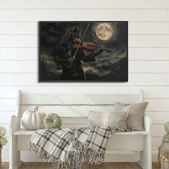 Werewolf Playing Violin Under Full Moon Night Halloween Poster