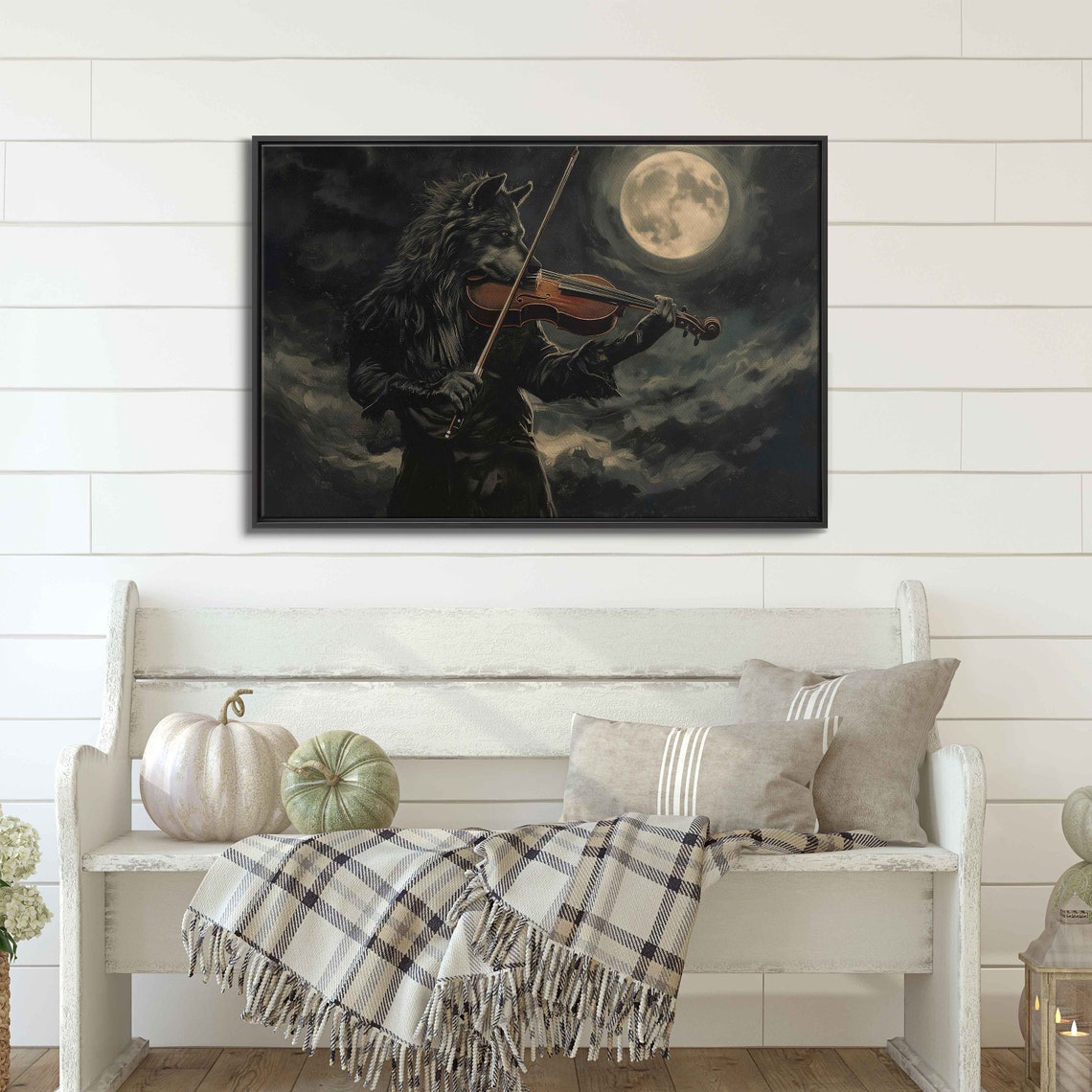 Werewolf Playing Violin Under Full Moon Night Halloween Poster