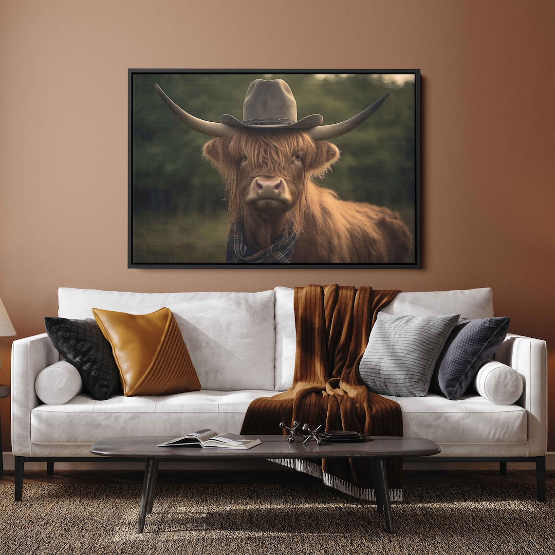 Highland Cow in Cowboy Hat Rustic Wall Art Print - Image 3