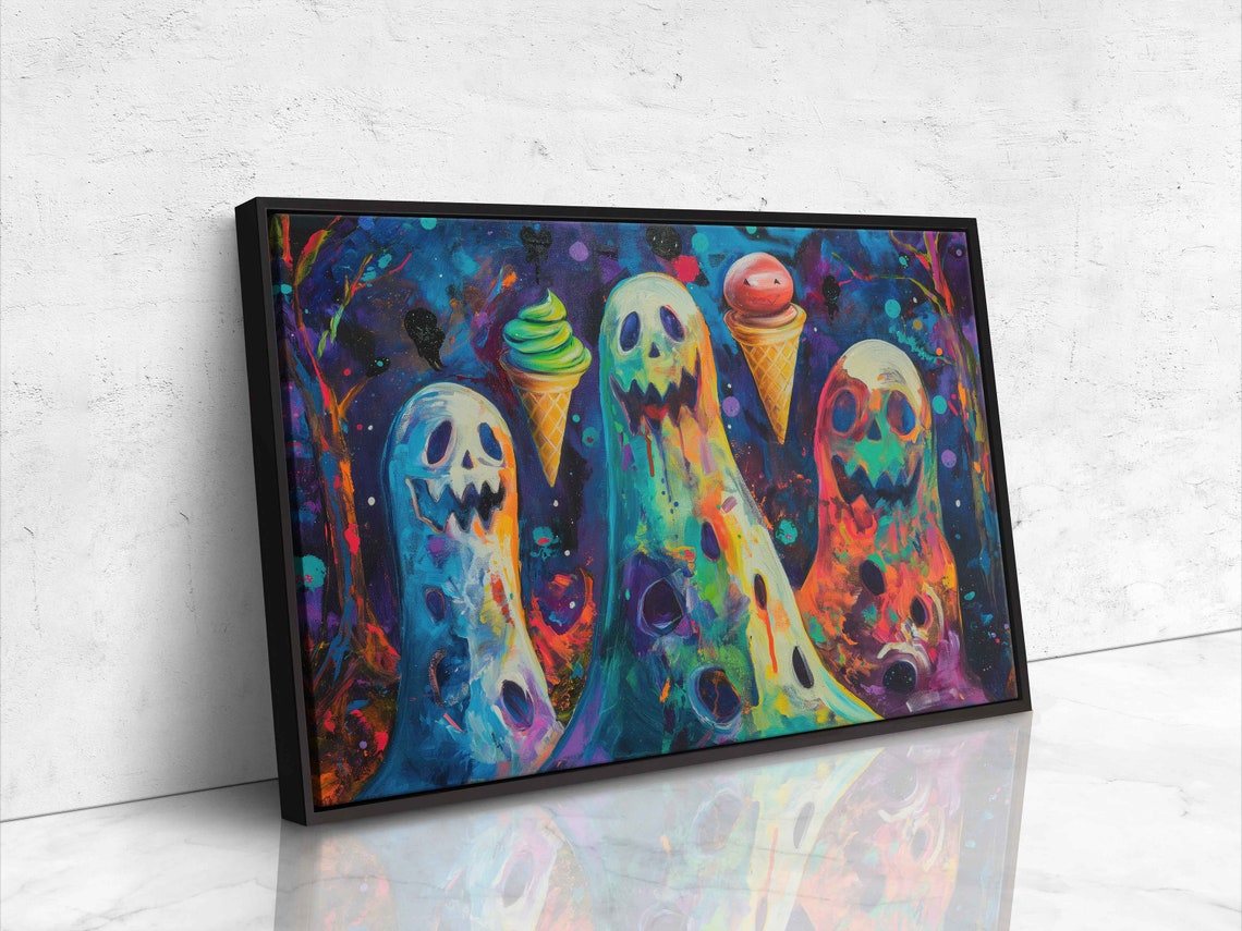 Psychedelic Neon Ghosts With Ice Cream Cones Halloween Poster - Image 4