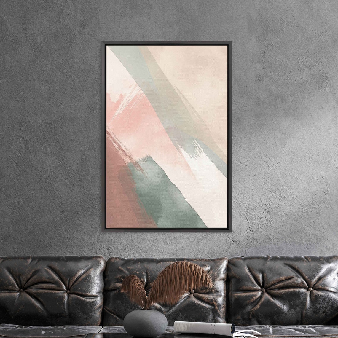 Rose Sage Green Diagonal Bands Pastel Abstract Painting Poster - Image 3