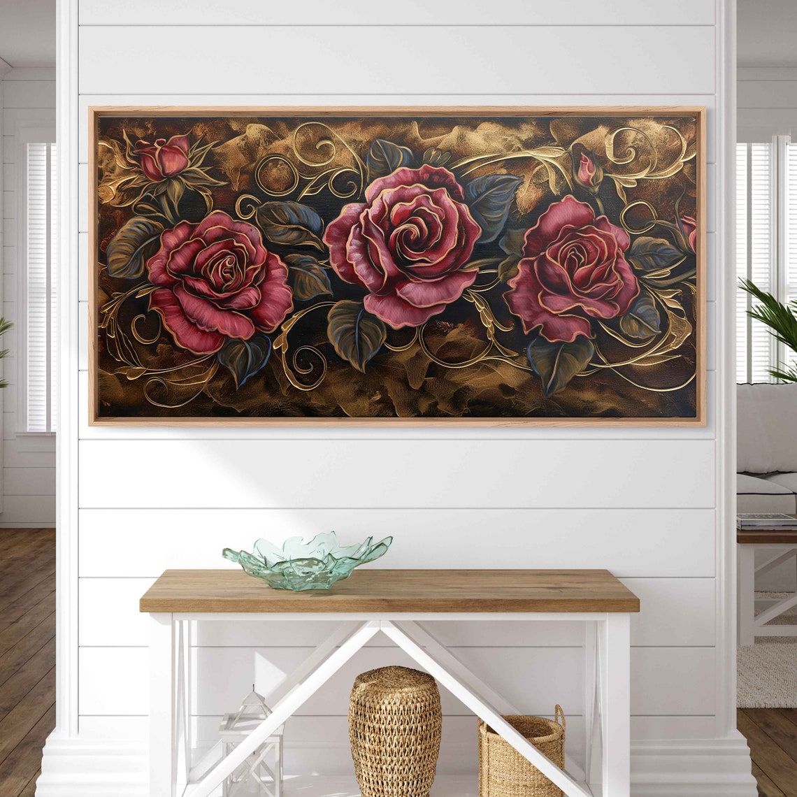 Ornate Vintage Red Roses With Gold Scrollwork Floral Art Poster - Image 3