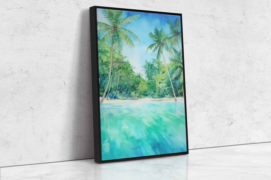 Palm Trees Tropical Beach Turquoise Water Watercolor Island Art Poster - Image 4