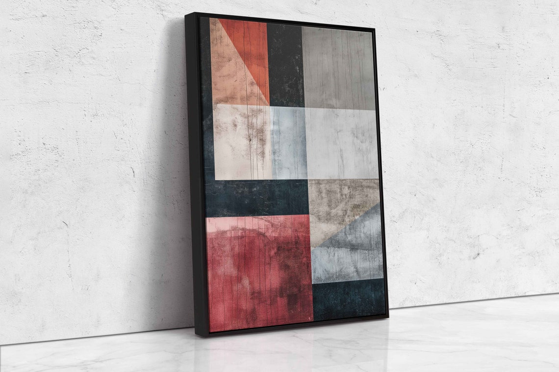 Geometric Blocks Terracotta Black Gray Abstract Painting Poster - Image 4