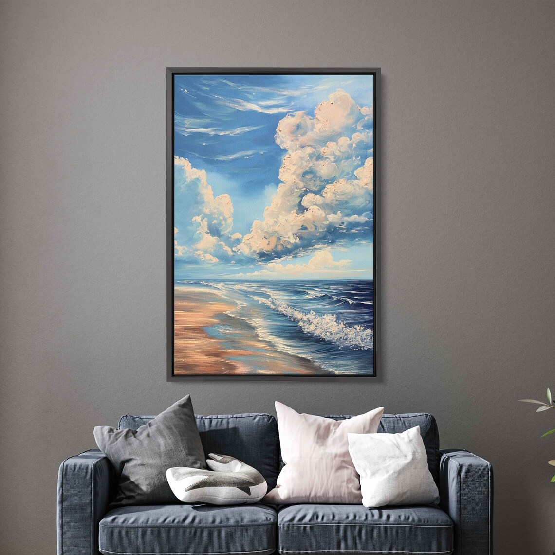 Dramatic Towering Clouds Over Beach Waves Oil Painting Art Poster - Image 2