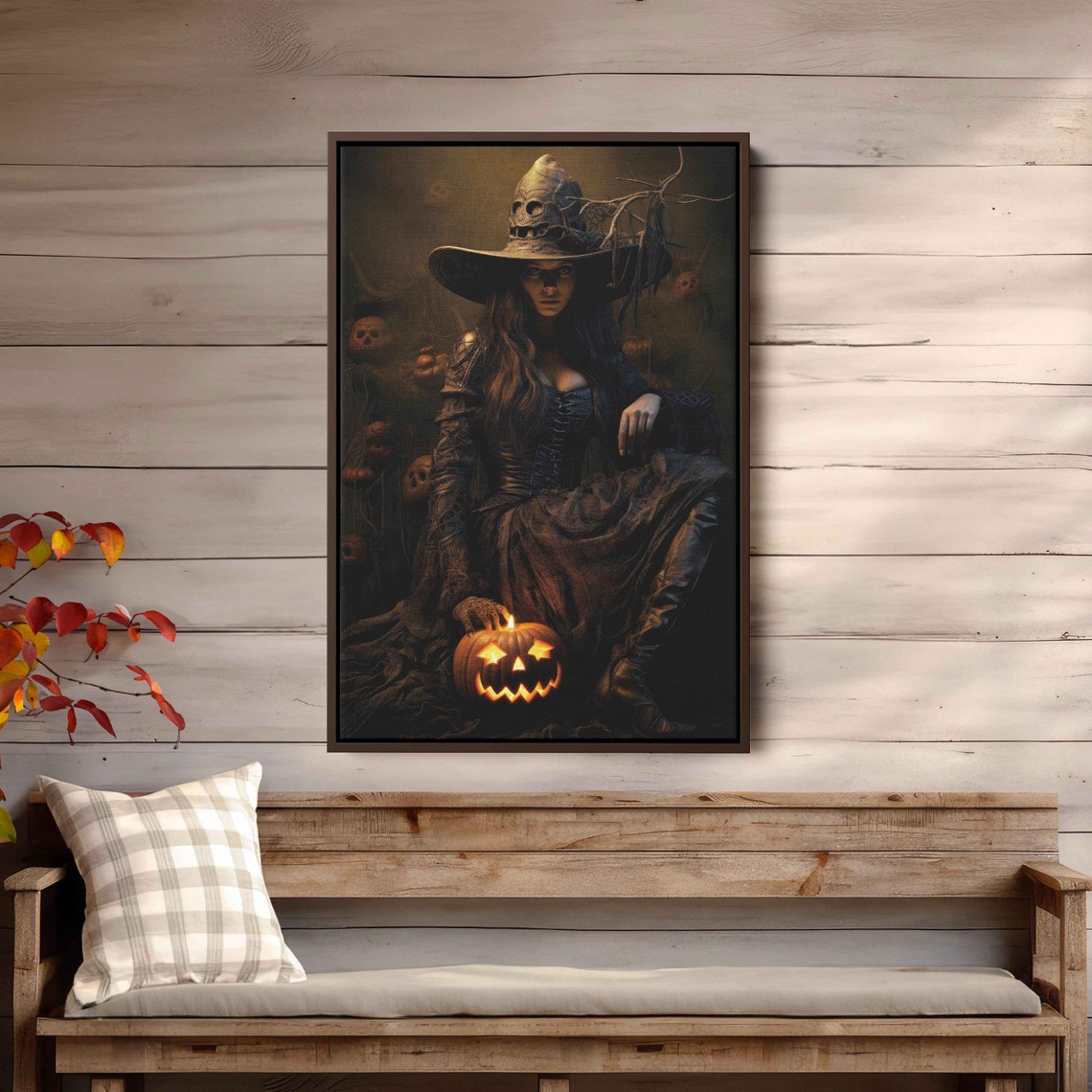 Dark Witch With Glowing Jack O Lantern Gothic Halloween Art Print - Image 2