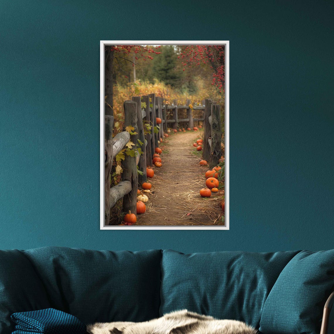 Split Rail Fence Lane With Pumpkins Fall Farm Path Photo Wall Art - Image 3