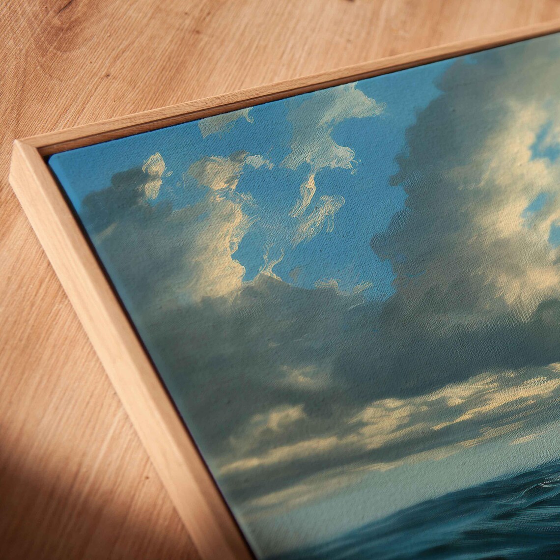 Sailboat Riding Crashing Turquoise Waves Golden Sky Oil Poster - Image 2