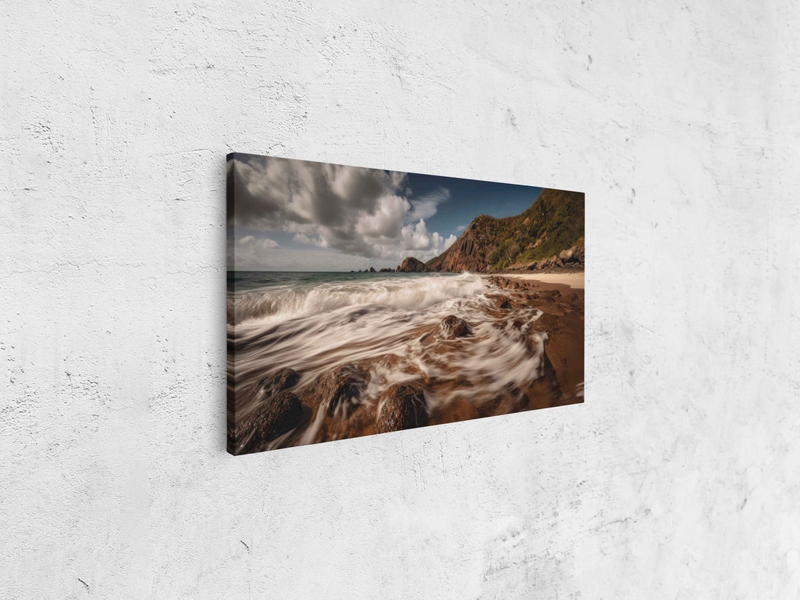 Ocean Waves Crashing Over Rocky Shoreline Long Exposure Beach Poster - Image 4
