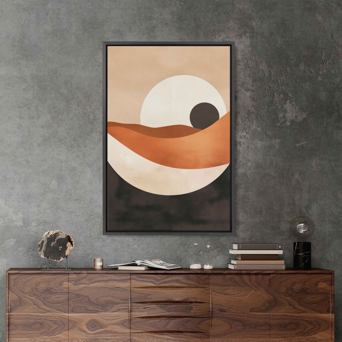 Abstract Desert Dunes Boho Art Poster Terracotta Sun Moon Modern Decor - Image 2