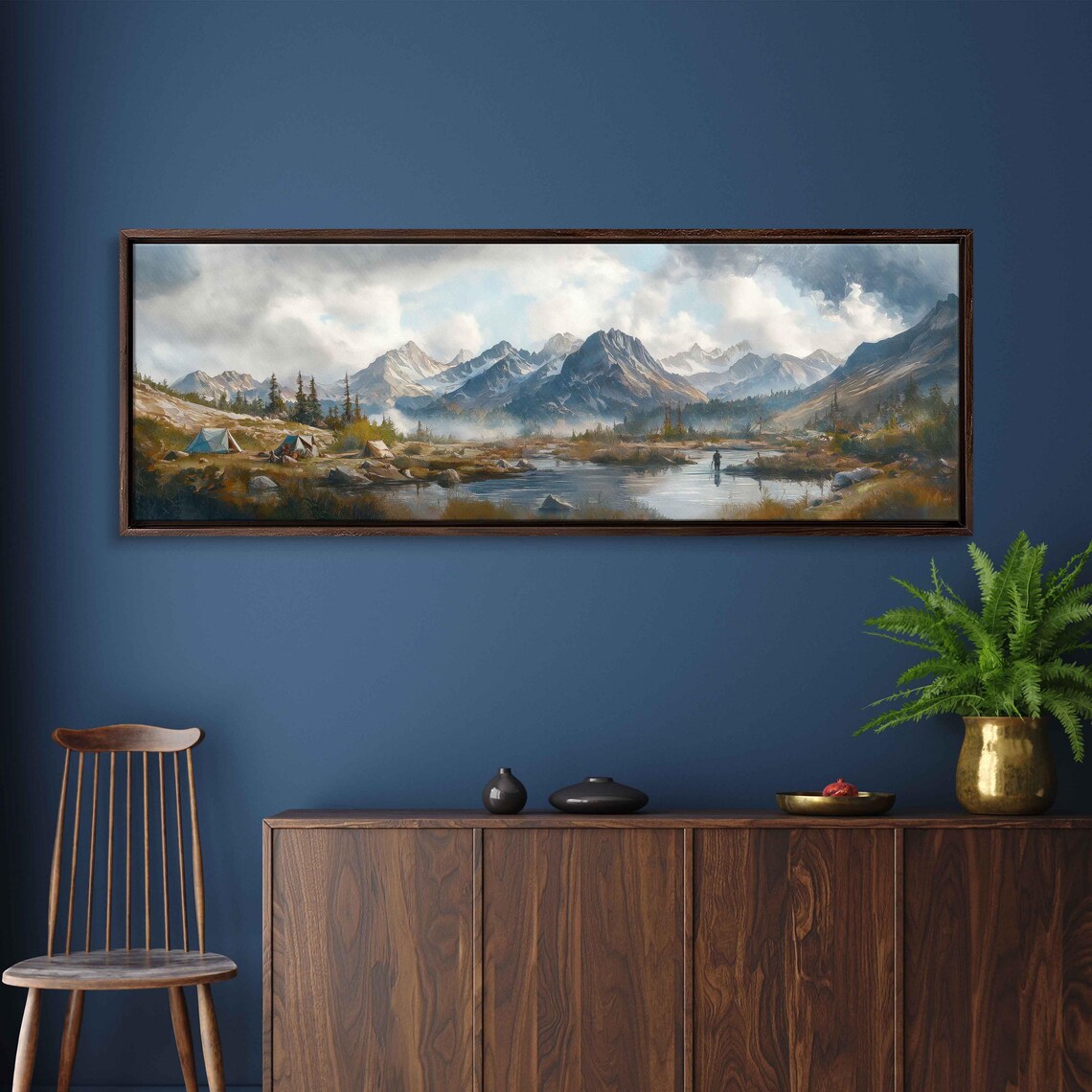 Expansive Wilderness Campsite, Mountain River Art Print - Image 3
