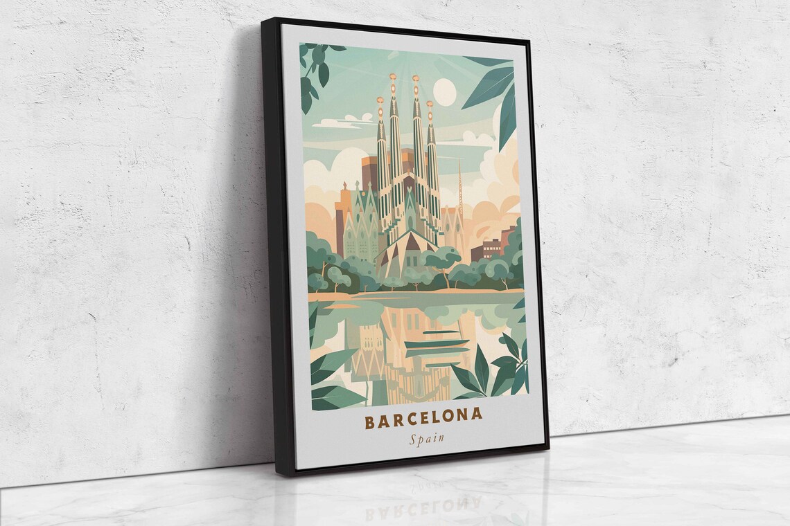 Barcelona Spain Sagrada Familia Garden Reflection Travel Poster - Image 2
