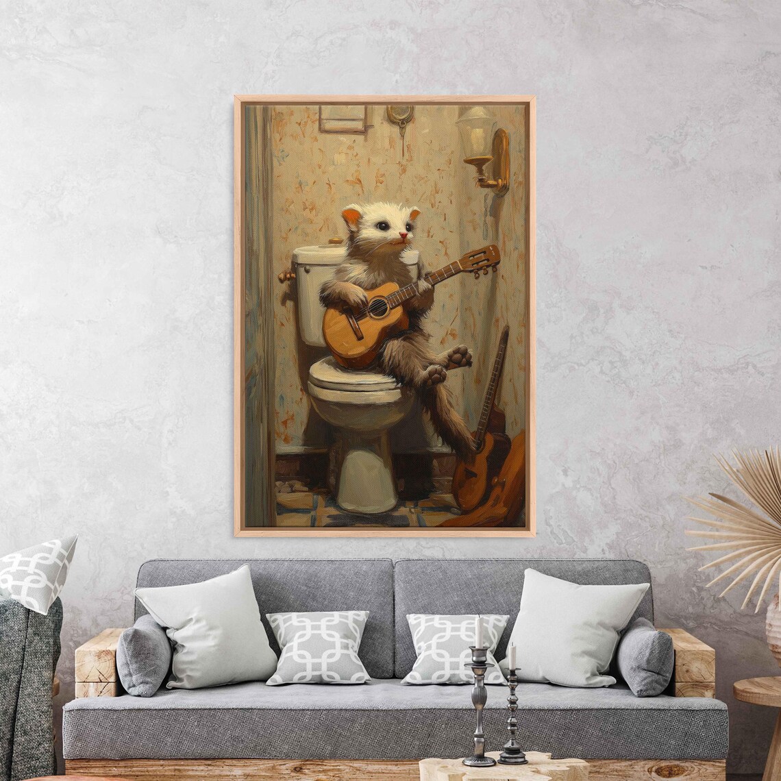 Whimsical Ferret Playing Guitar, Retro Bathroom Decor