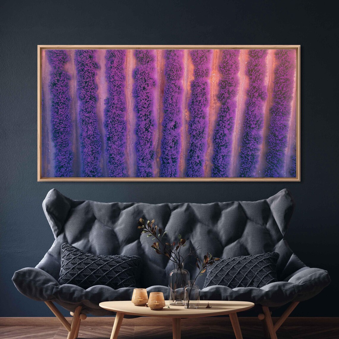 Lavender Field Sunset, Tranquil Landscape Art Print - Image 3