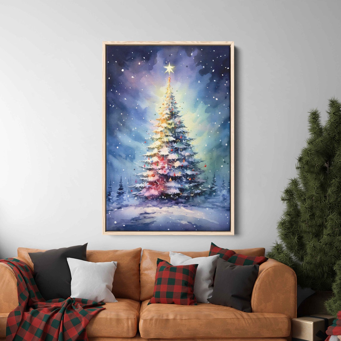 Radiant Glowing Christmas Tree Snowy Starry Night Acrylic Poster