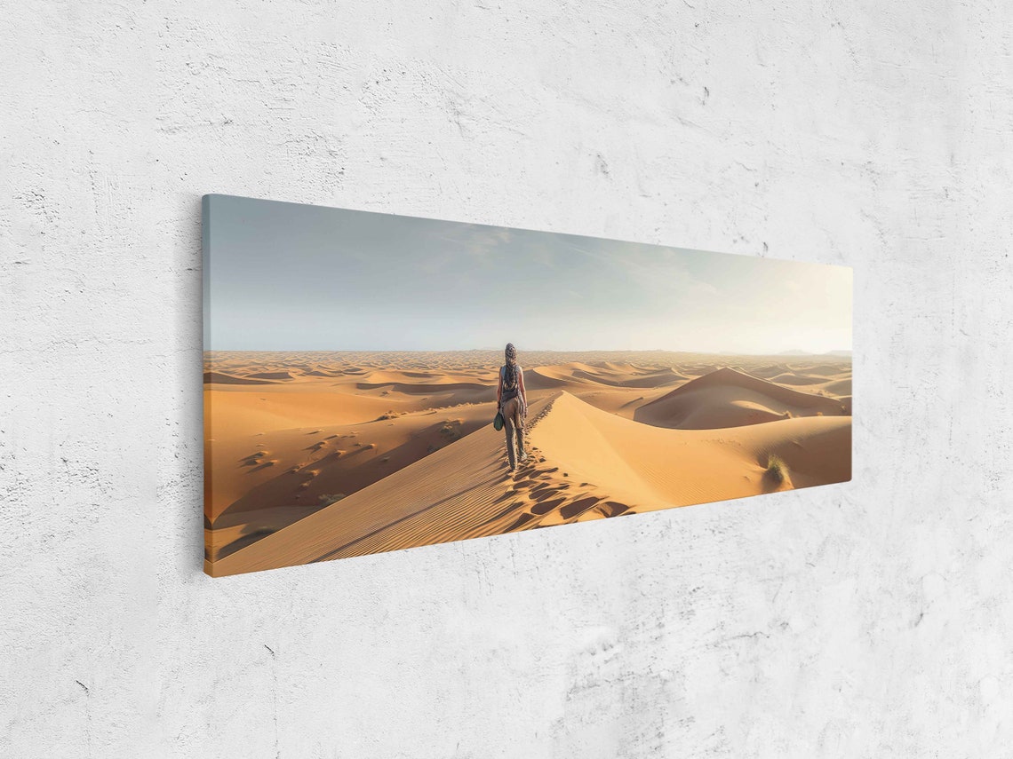 Woman Walking Desert Dune Ridge Golden Sunrise Adventure Wall Poster - Image 4