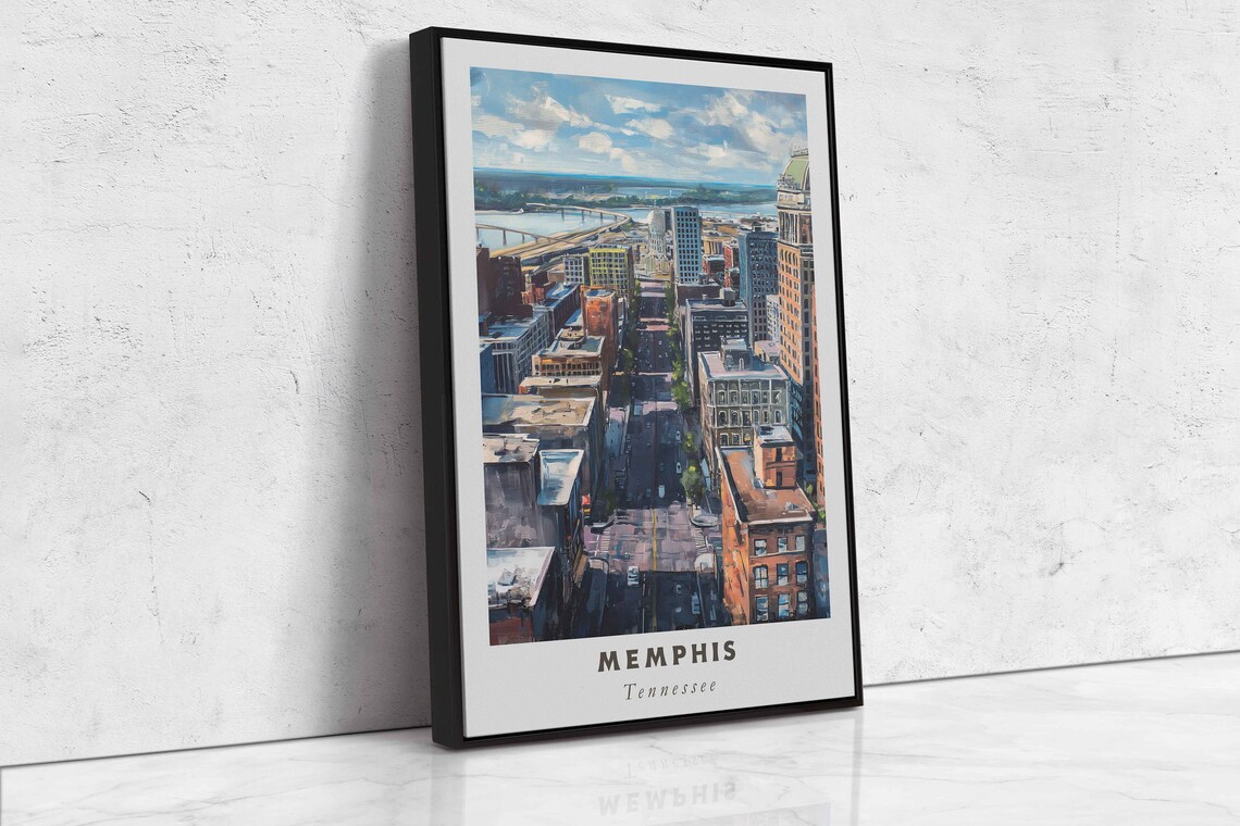 Memphis Tennessee Downtown Street Aerial Mississippi River View Poster - Image 2