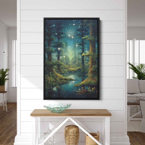 Enchanted Forest Starry Night Sky Print On Framed Art Ready To Hang Vibrant Colors
