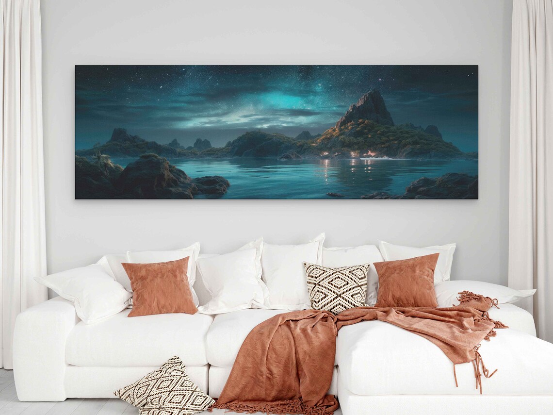 Nighttime Ocean Grotto Landscape Wall Art Print - Image 2