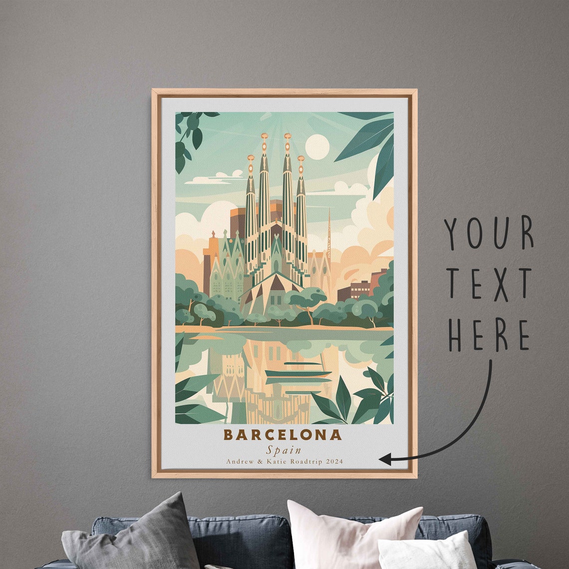 Barcelona Spain Sagrada Familia Garden Reflection Travel Poster - Image 3