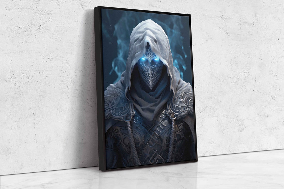 Masked Hooded Ice Assassin Glowing Eyes Fantasy Video Game Wall Art - Image 4