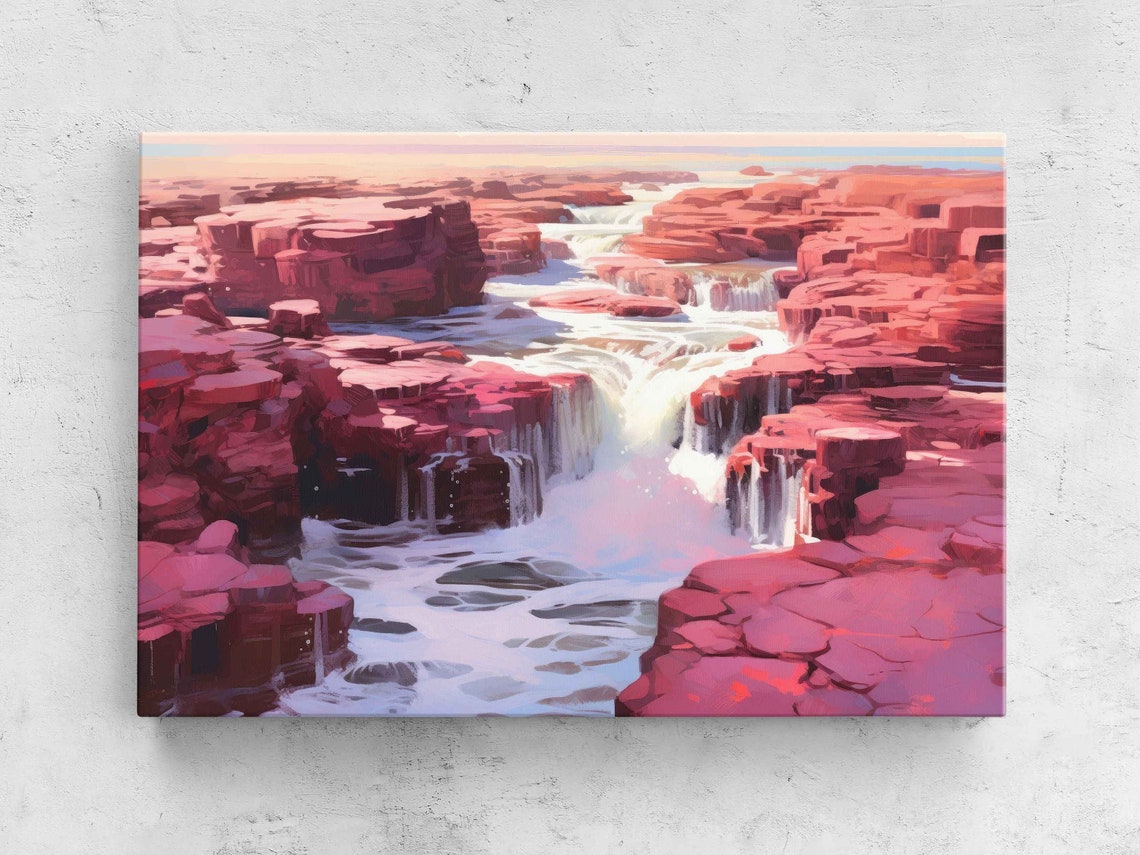 Red Rock Waterfall Landscape Painting Framed Print Landscape Wall Art Home Office Decor Living Room Decor