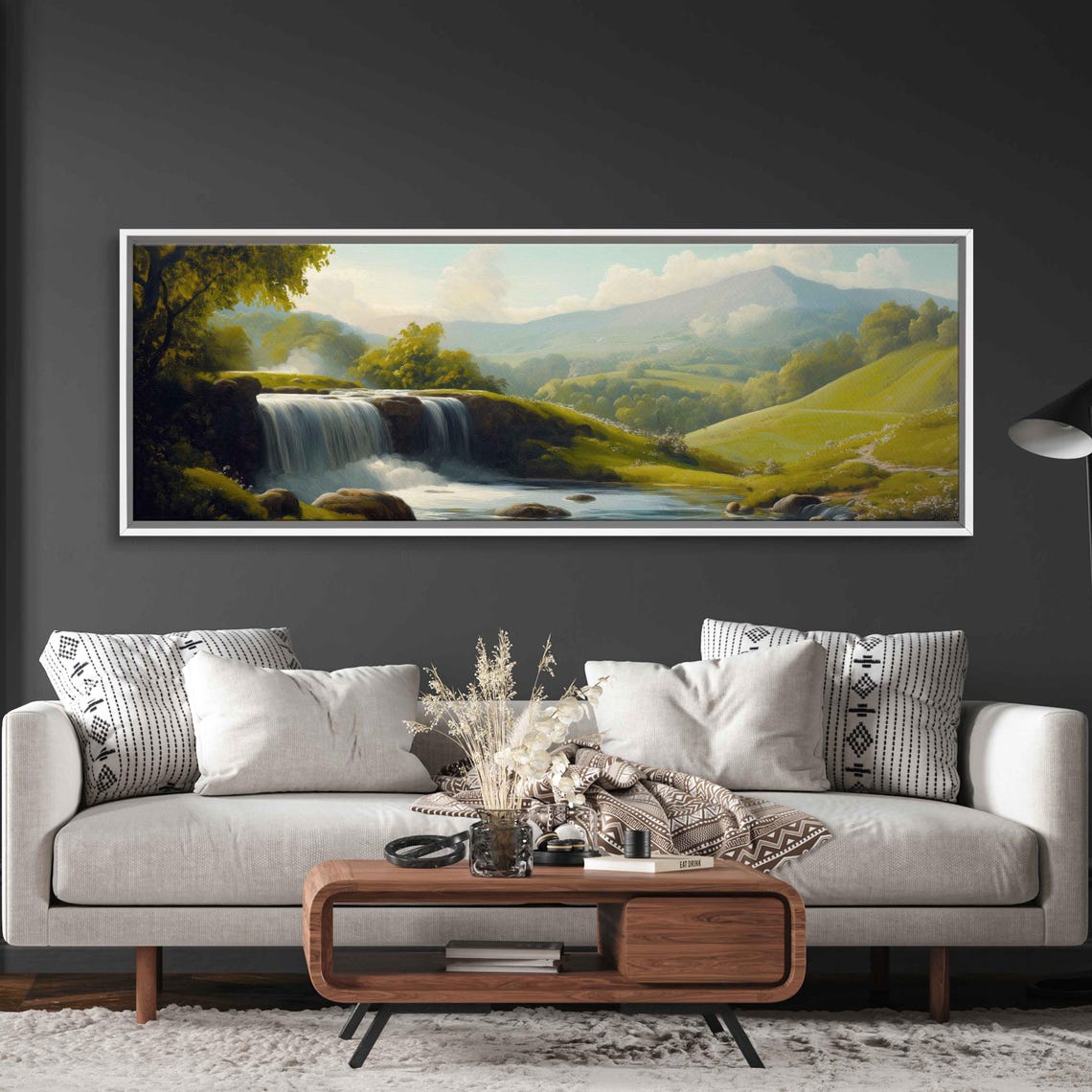 Stunning Spring Landscape With Waterfall Wall Art Print Lush Valley Romantic Style