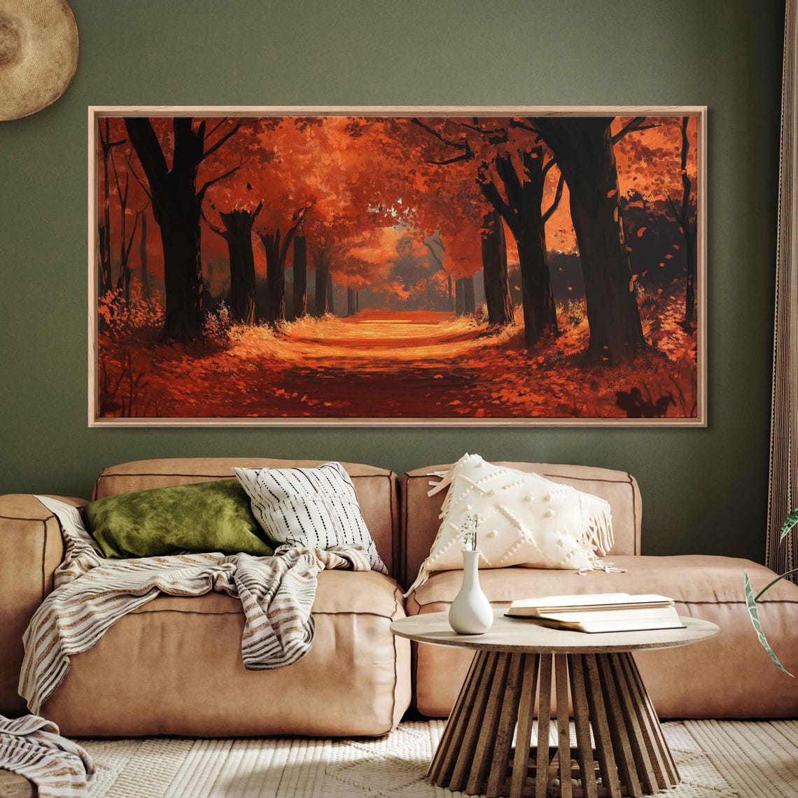 Rustic Painting Of A Red Autumn Forest Path At Golden Dusk Poster - Image 3