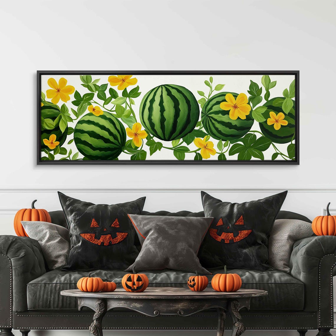Watermelons On Vine With Yellow Blossoms Botanical Art Print - Image 3
