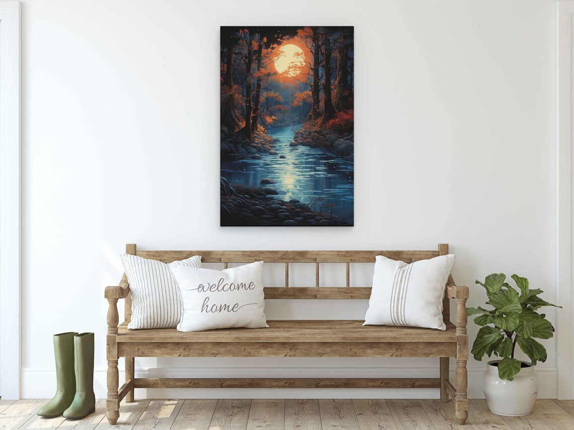 Moonlit Forest Orange Glow Halloween Art Print - Image 2