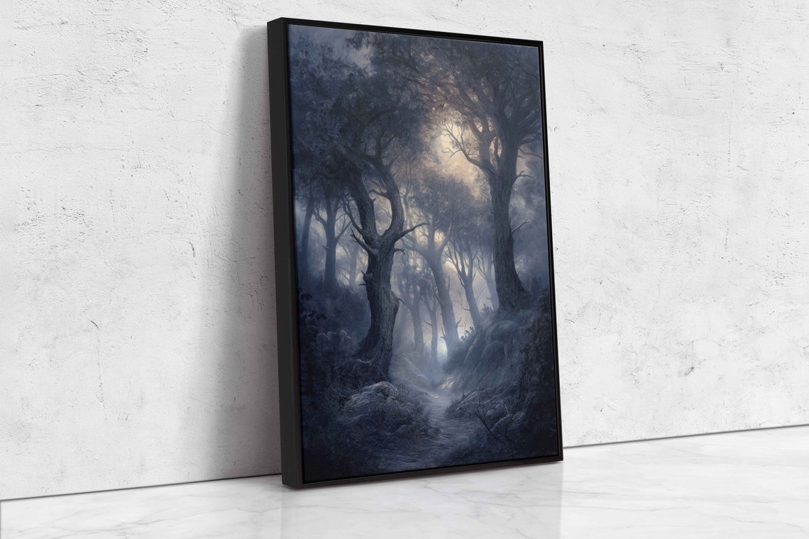 Haunted Moonlit Forest Dense Canopy Ghostly Path Spooky Wall Art - Image 4