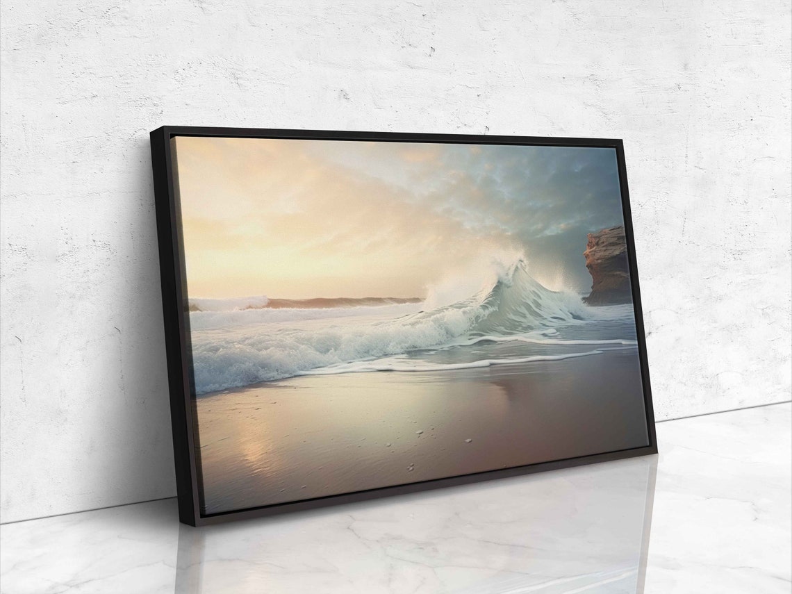 Crashing Ocean Wave Over Wet Sand At Dawn Minimalist Photo Print - Image 4