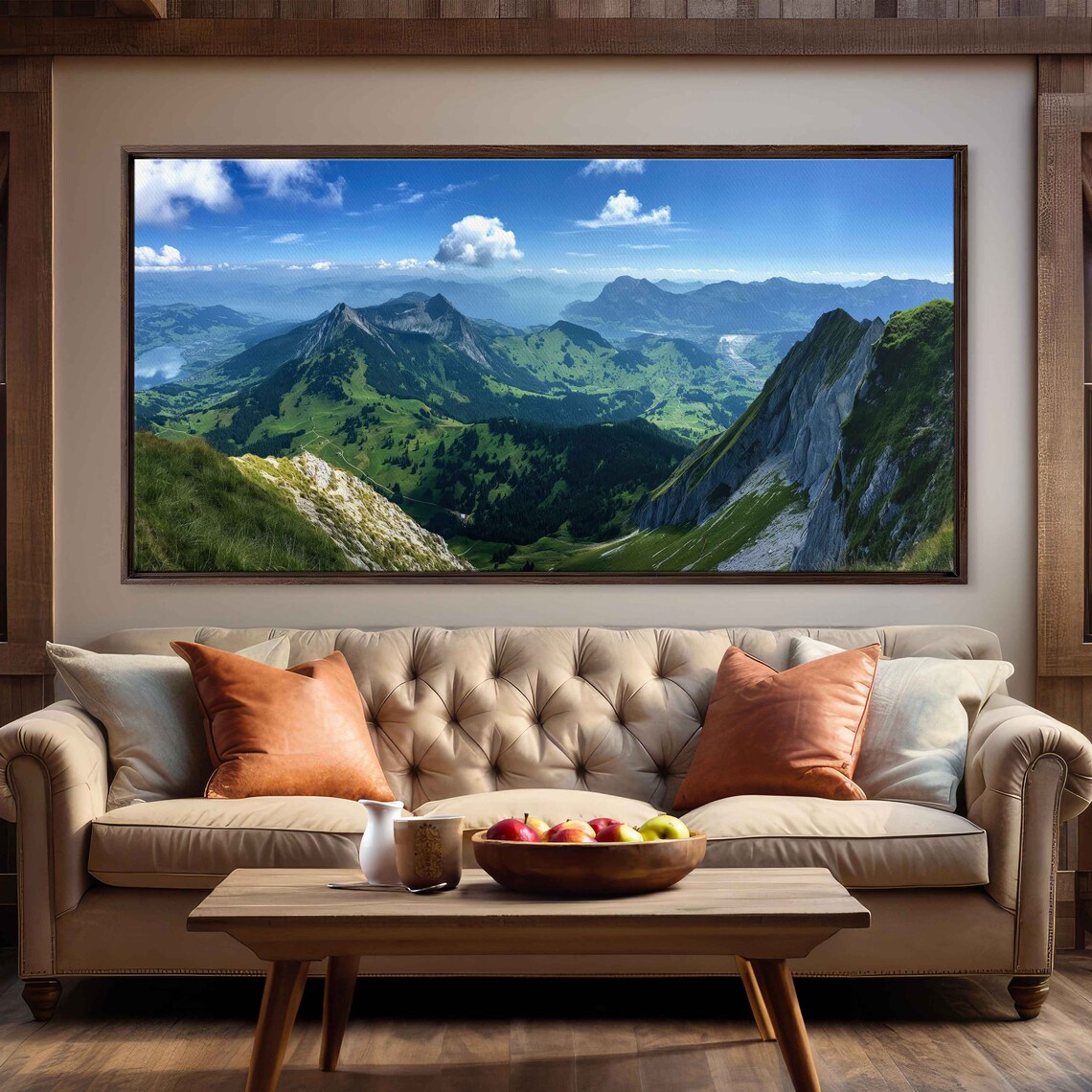 High Mountain Ridge Over Looking Lush Green Valley Wall Art Print Rustic Painting Mountainside Poster Ready To Hang - Image 3