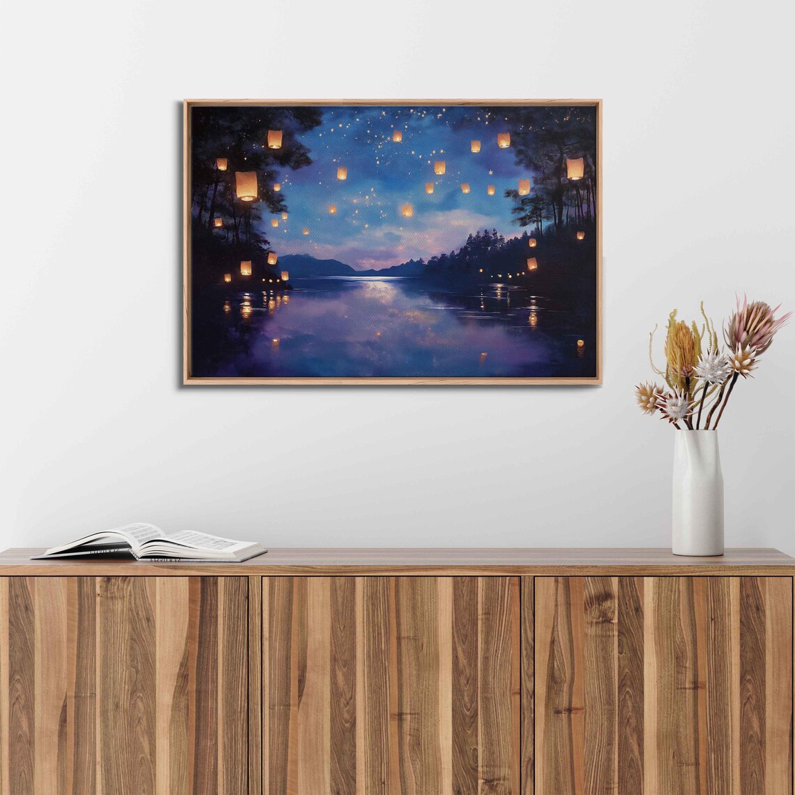 Magical Night Sky Over Peaceful Lake Art Print